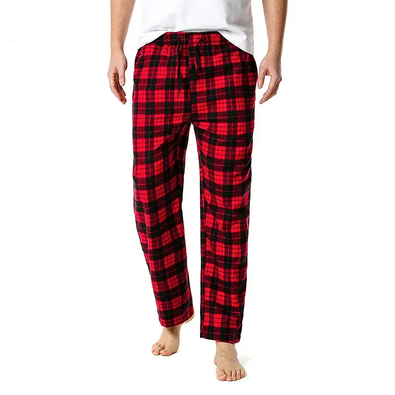 Men'S Soft Flannel Plaid Pajamas Casual Versatile Solid Yoga Pants Loose Large Home Pants Fashion Male Breathable Sweatpants Loungewear Menswear Nightwear Lingerie Homewear Pjs