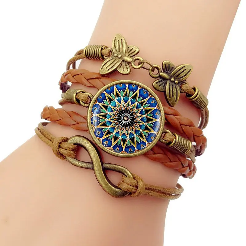 Bohemian Mandala Time Gemstone Woven Bracelet for Women Cross-border European and American Retro Infinity Symbol Butterfly Jewelry