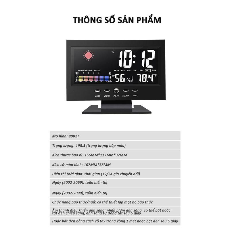 Đồng hồ báo thức điện tử thời tiết phát minh màn hình LED thời tiết nhiệt độ và độ ẩm hàng ngàn năm theo dõi đồng hồ báo thức thời tiết 9