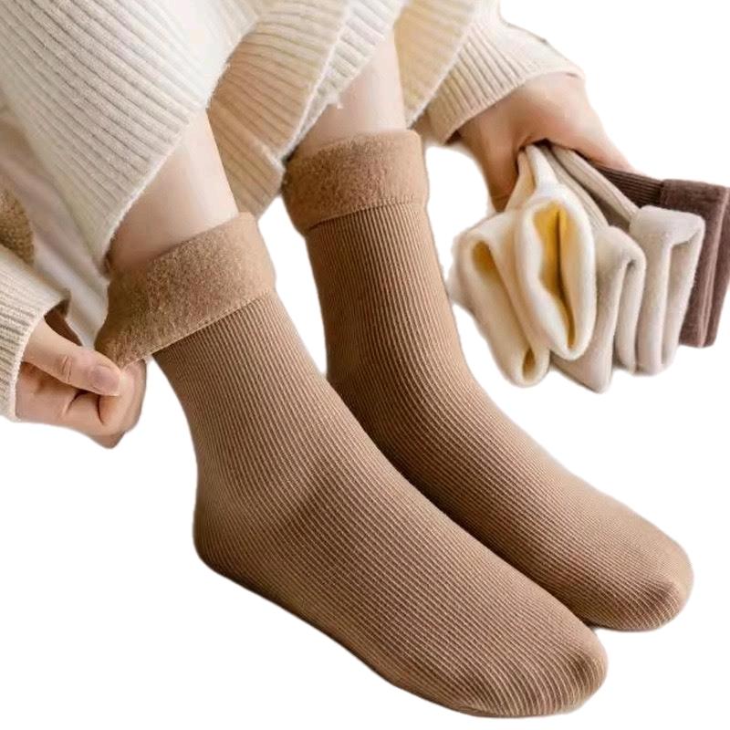 Bộ 5 đôi tất nữ lót lông giữ nhiệt cao cổ màu pastel siêu ấm Women Nhung Bông Dệt Voi