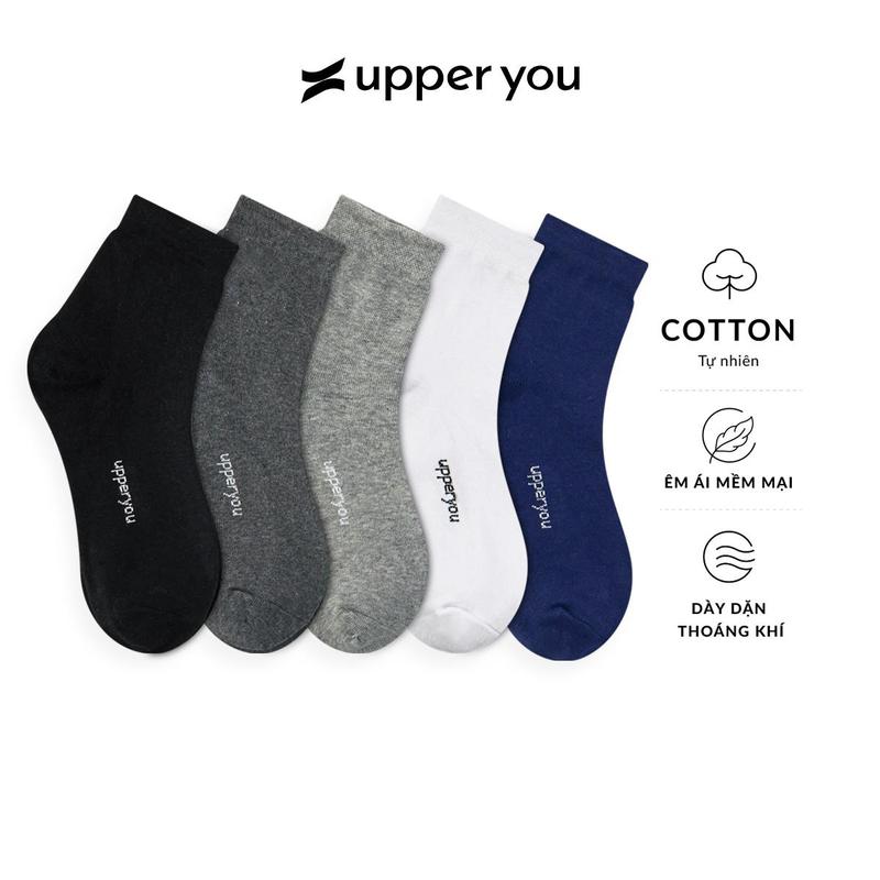 Tất Vớ Nam Cổ Trung UPPER YOU Cotton Tự Nhiên Êm Ái Dày Dặn Thoáng Khí Khử Mùi - BSM3001 Menswear Trắng