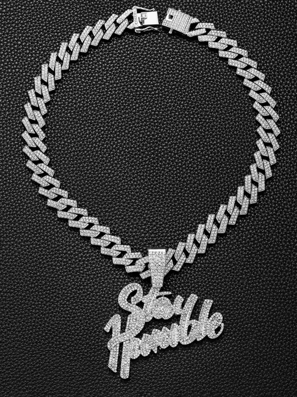 Rhinestone Decor Letter Charm Pendant Necklace for Men & Women,  Trendy Chunky Chain Design Pendant Necklace, Hip Hop Iced out Jewelry As Birthday Gift 2