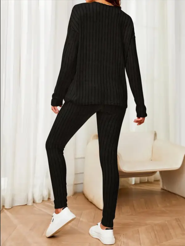 Two-piece Set Women's Solid Top &   Pants, Casual Long Sleeve Round Neck Top & Trousers for Fall & Winter, Women's Clothes for Daily Wear 1