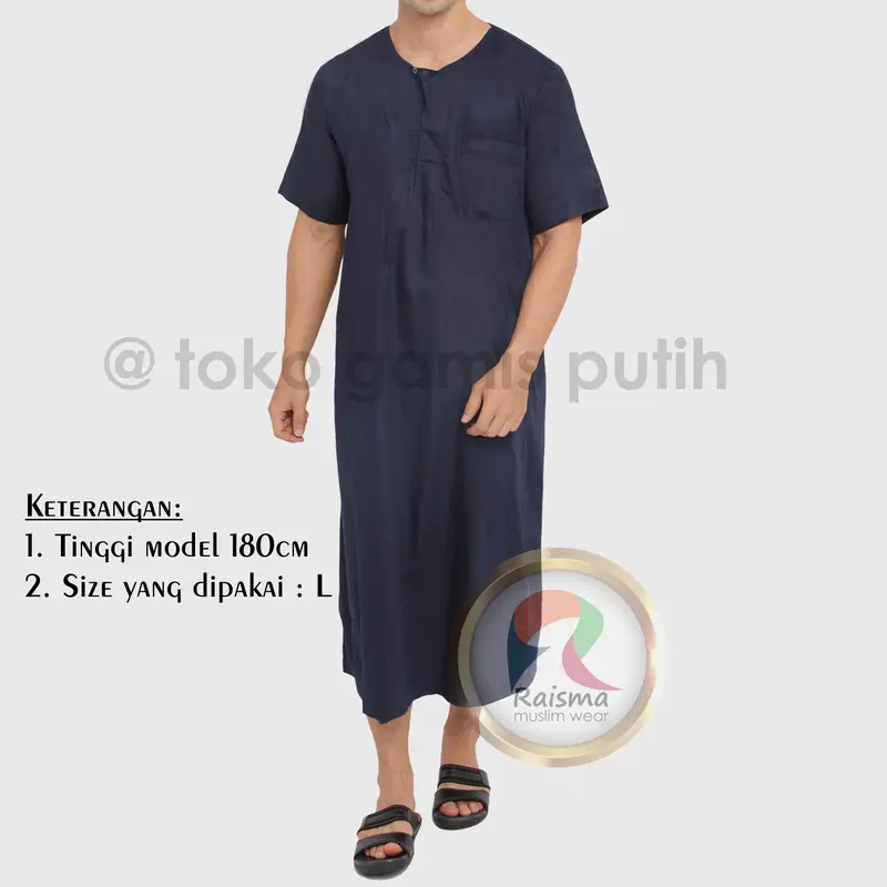 Raisma - Agus Jubah Pria Lengan Pendek Navu Blue Coksu Grey Putih Cream Busana Gamis Pria Lengan Pendek 2