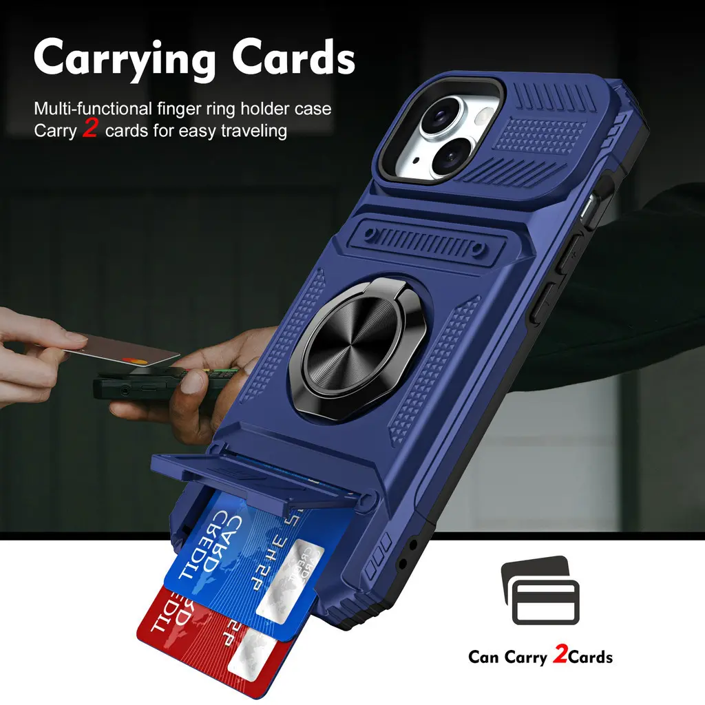 Shockproof Armor Case Wiht Card Holder For iPhone 15 Pro Max/ 13 14 Pro Max Cover For iPhone 13 Pro 14 15 Plus Mobile phone Holder Stand Hard Back Cover With Card Slot Cases