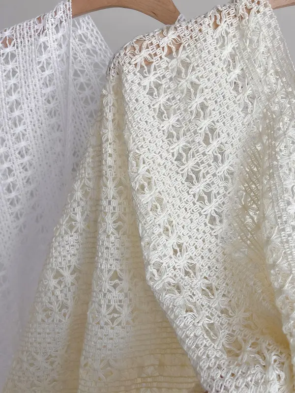 Women's Solid Color Lace Trim Poncho Cape, Casual Soft Comfortable Shawl for Daily Wear, Fashion White Clothing Accessories for All Seasons, Clothes 8