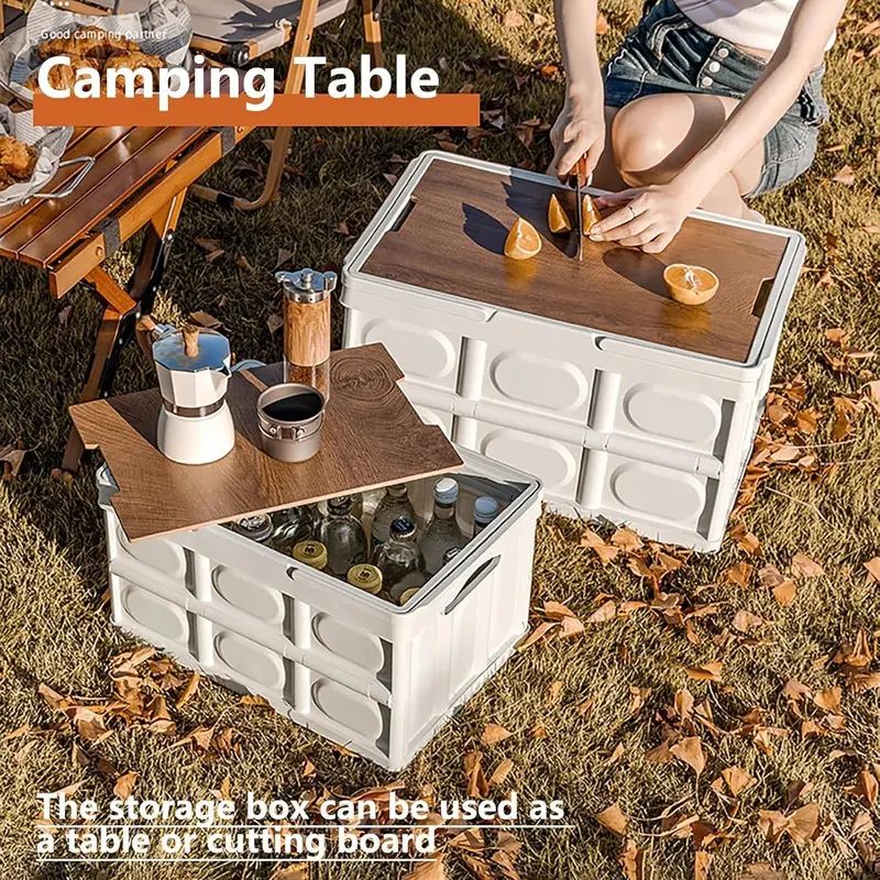 Foldable Storage Box with Lid, 1 Count/2 Counts Stackable Multipurpose Camping Storage Box, Outdoor Home Storage Organization 5