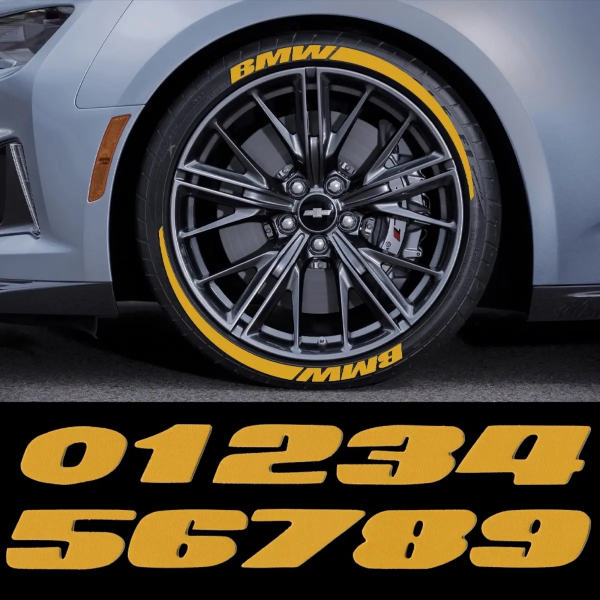 1 PCS Yellow Car Motorycycle 3D Rubber English Letters/Numbers Tire Sticker Auto Motorcycle Wheel Styling DIY Decoration Decals