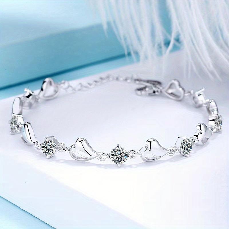 1pc 925 Silver 3.5 Carat Moissanite Heart Bracelet, Elegant Romantic Jewelry Gift for Women 2