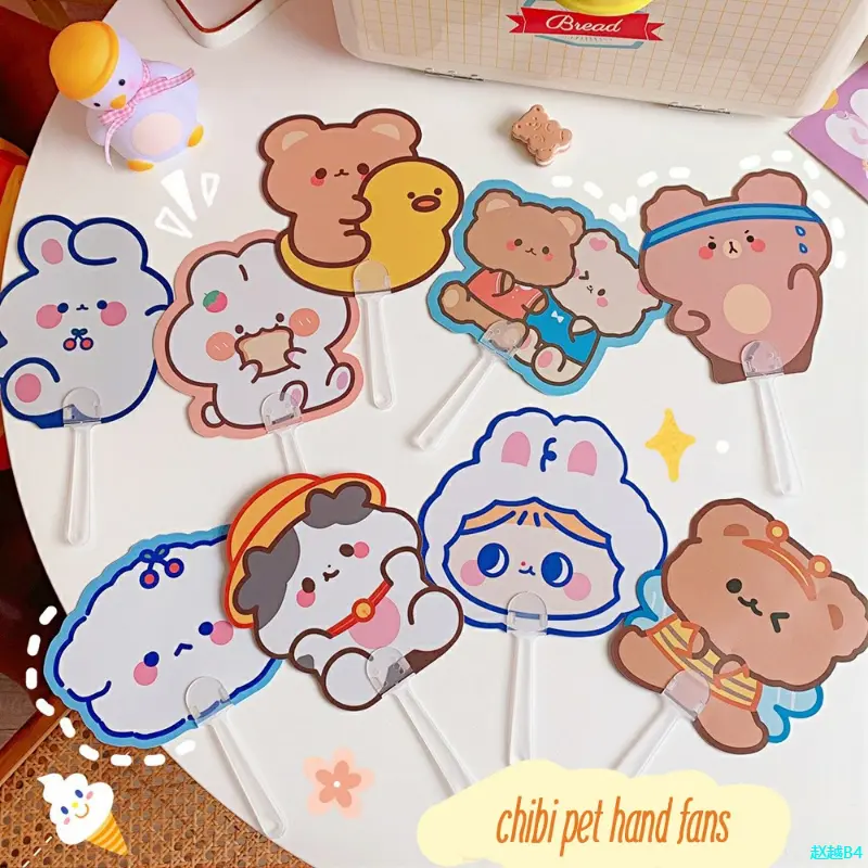 huaeg83 Quạt Nhựa Cầm Tay Hình Tròn Chibi Pets