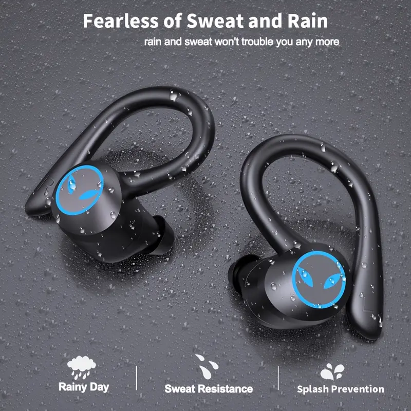 Wireless Earphones Wireless Earbuds 120 Hours Playback Earbuds Stereo Bass Over-Ear Headphones with Ear Hooks Microphone, Suitable for Sports/Workout/Gym/Running, Black 7