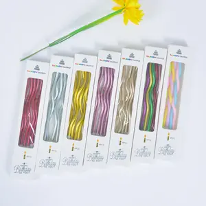 【artheni】Lilin Ulang Tahun Berbentuk Benang, Warna-warni Emas, Perak Emas, Lilin Melengkung untuk Kue, Lilin Melengkung