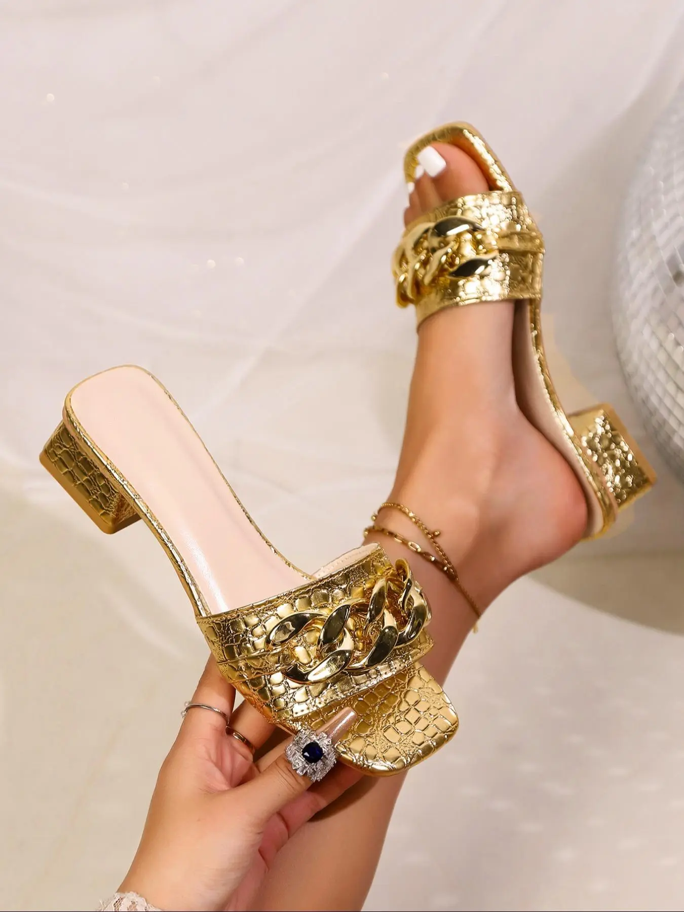 Women's Fashionable Rhinestone Decorated High Heel Sandals, Elegant Square Toe Sandals for Party, Daily Clothing Decor for Women & Girls, Summer