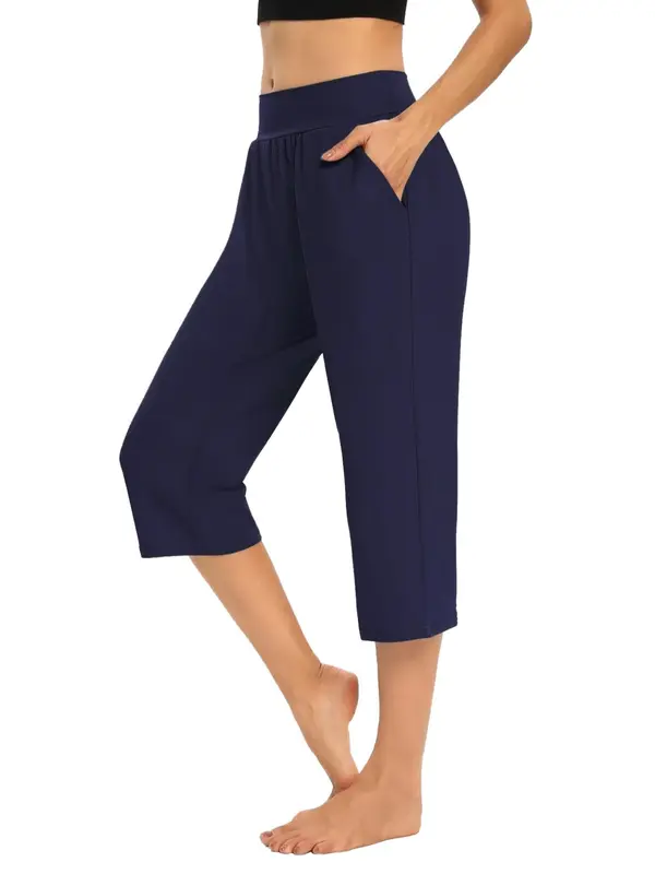 Women's Plain Ruched Pocket Capri Pants, Casual High Waist Trousers for Summer, Ladies Bottoms for Daily Wear 1
