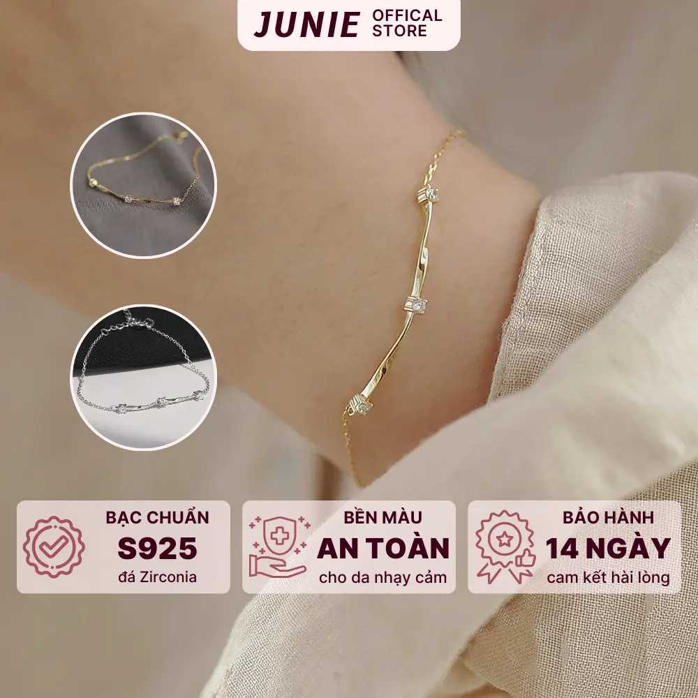 Vòng Tay Jenna Bạc 925 Mạ Vàng 14 K,đính Đá Cubic Zirconia, Sang Trọng, Thanh Gọn, Phong Cách Quý Phái, Tiểu Thơ- JUNIE