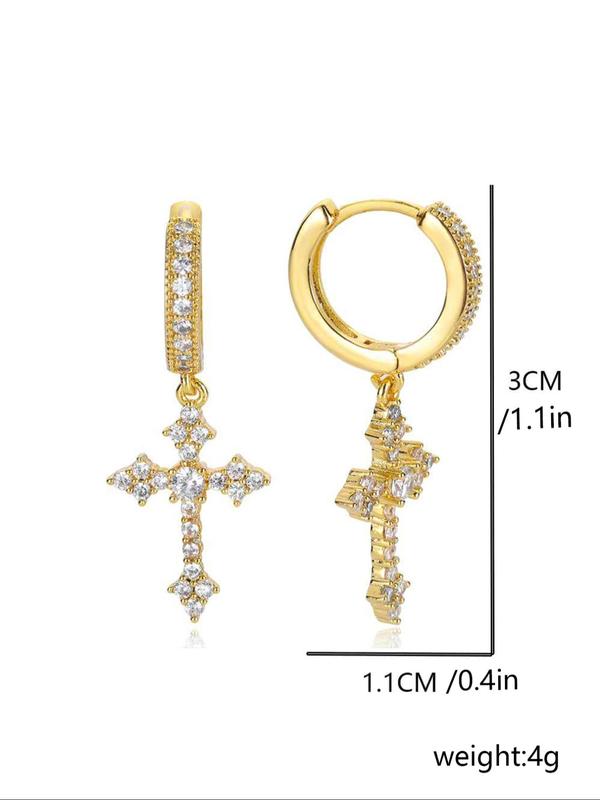 Punk Style Rhinestones Decor Cross Design Dangle Earrings As Gift, Matching Jewelry for Daily Decoration, Streetwear Goth Accessory for Musical Festival 3