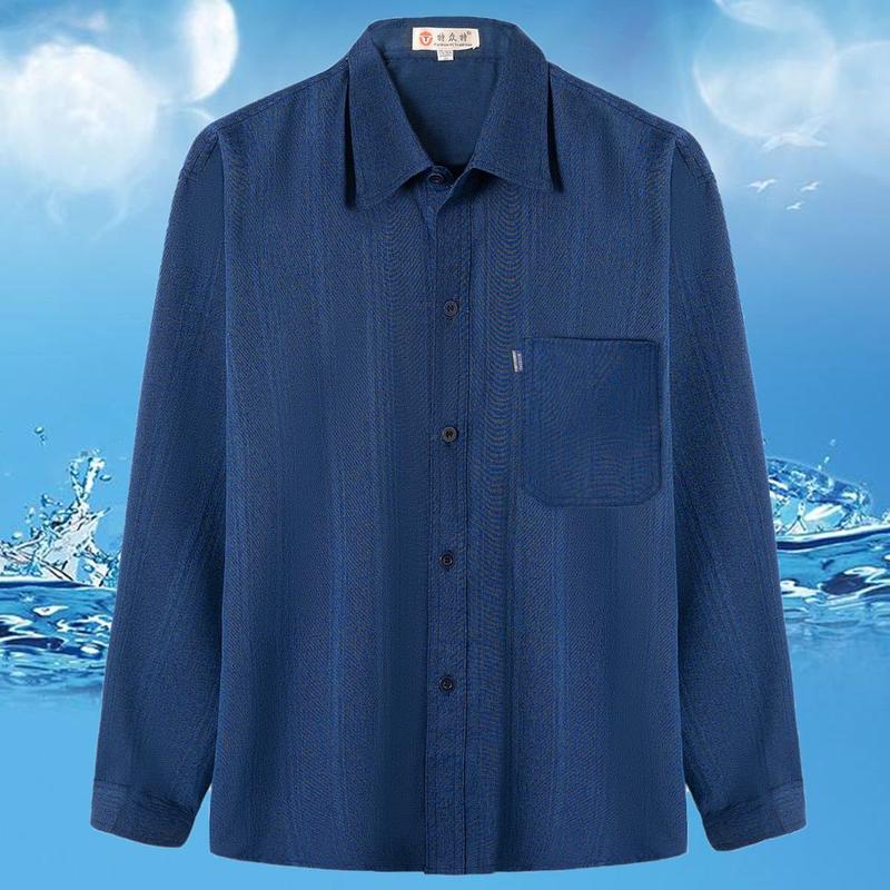 Product Introduction of Áo Sơ Mi Mùa Hè, Của Bố, Dài Tay, Dành Cho Nam Giới Trung Niên 40-50 Tuổi, Dáng Rộng Vừa Vặn, Thường Ngày, Áo Sơ Mi Mỏng Không Sắt 18