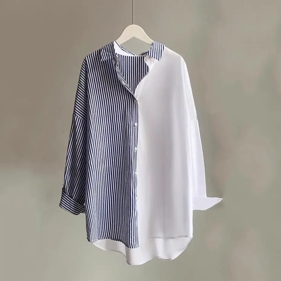 Vallina Outfit - Usagi Top Shirt stripe Two Tone Atasan blouse kemeja wanita Remaja Korean Style Premium Crinkle Katun stripe blouse kemeja wanita