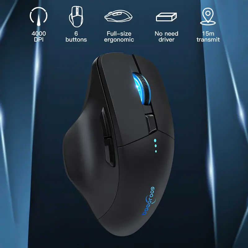 【COD/GOOJODOQ】 Wireless Mouse 4000DPI USB Computer 2.4GHz Mouse Ergonomic Scrolling Battery Display Bluetooth Mouse 6