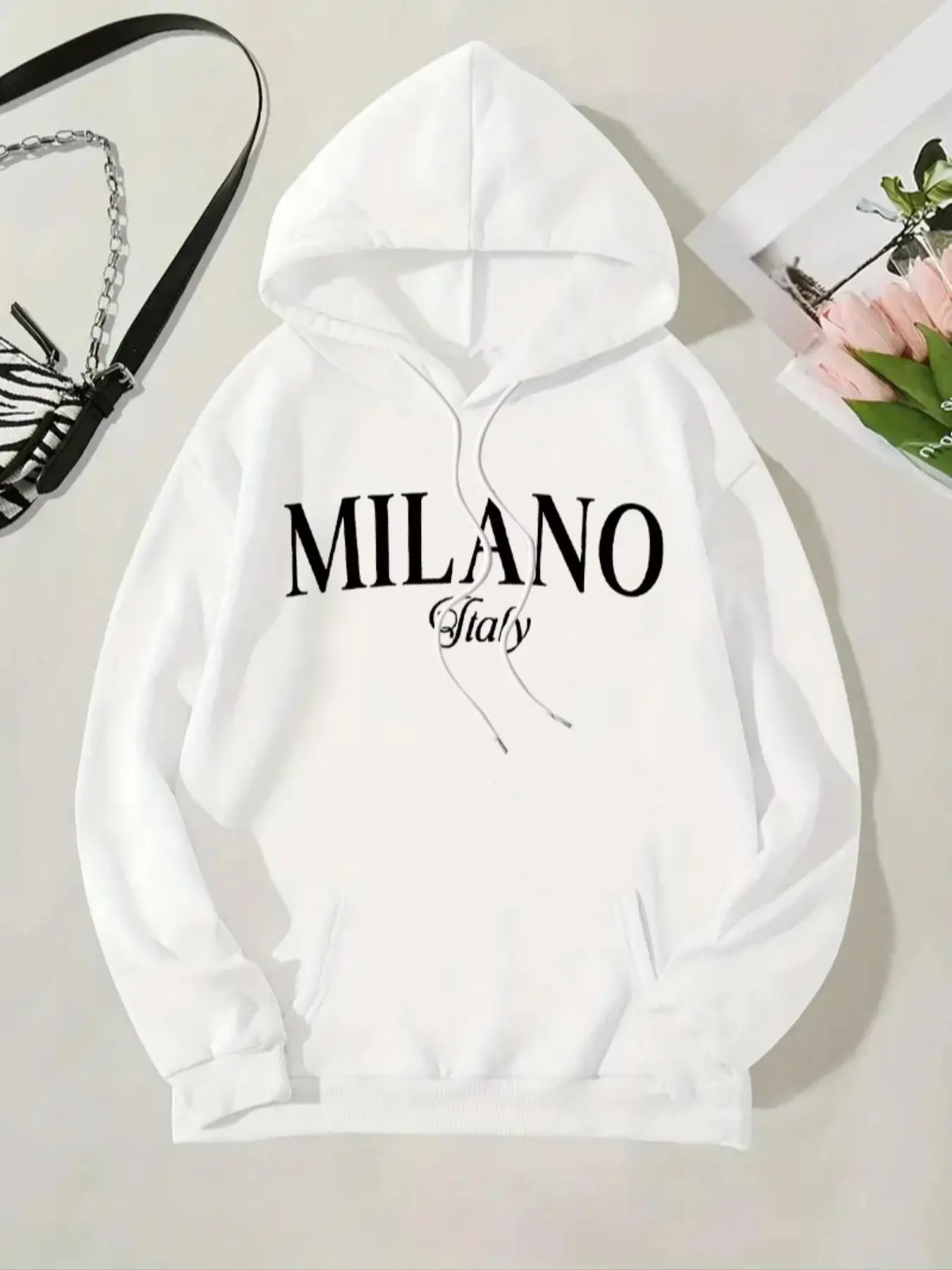 Women's Letter Print Drawstring Pocket Hoodie, Casual Drop Shoulder Long Sleeve Hooded Sweatshirt, Ladies Fall & Winter Clothes for Daily Wear
