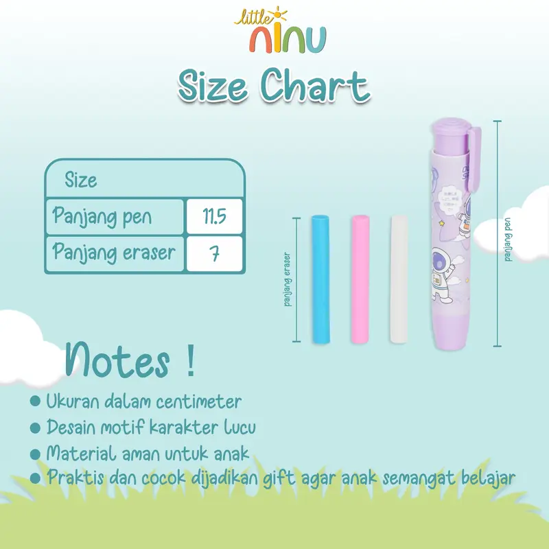 LITTLE NINU Penghapus Pensil Mekanik Eraser Stationary Set Free Refiil 3 Pcs 2