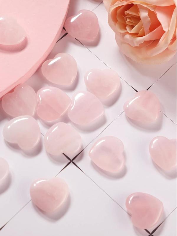 Natural Rose Quartz Heart Shaped Decoration, 15pcs/set Healing Love Crystal Stone, Home Decor, Gift for Friends & Family 2