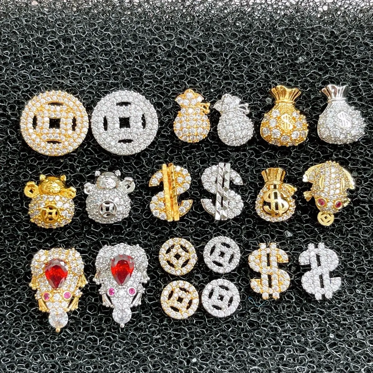 Charm Tết nail đính móng tay siêu sáng lấp lánh mẫu túi tiền charm cóc ngậm đồng xu may mắn mèo thần tài