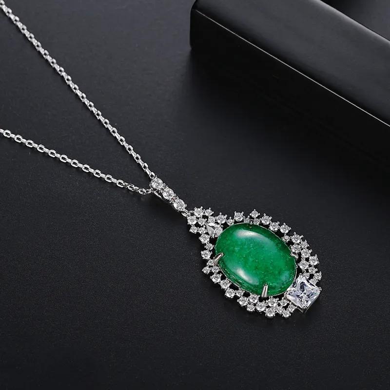 Product Introduction of SEQUITO Unique Oval Cut Emerald Green Stone Pendant Chain Necklace with Cubic Zirconia Fashion Women Anniversary Gift SN014 11