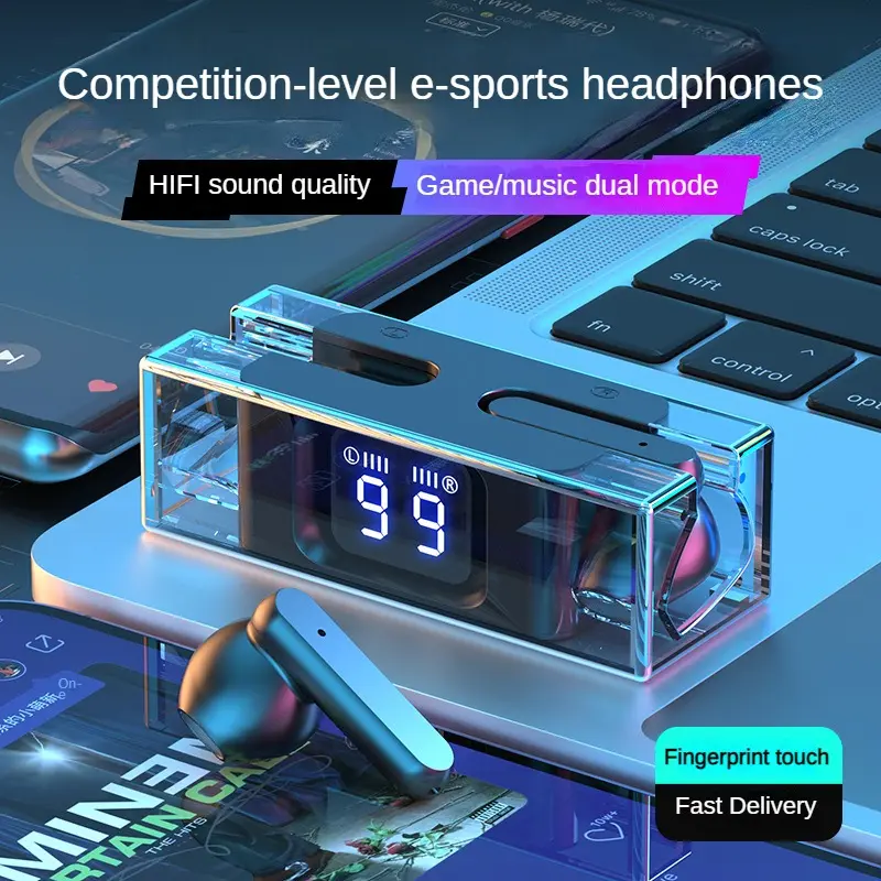 Tai Nghe Bluetooth, Màn Hình Kỹ Thuật Số LED, Nút Tai Trong Tai Phổ Biến E90, Màn Hình Kỹ Thuật Số Trong Suốt, Tai Nghe Bluetooth TWS Thích Hợp Cho Chơi Game, Tai Nghe Độ Trễ Thấp 3