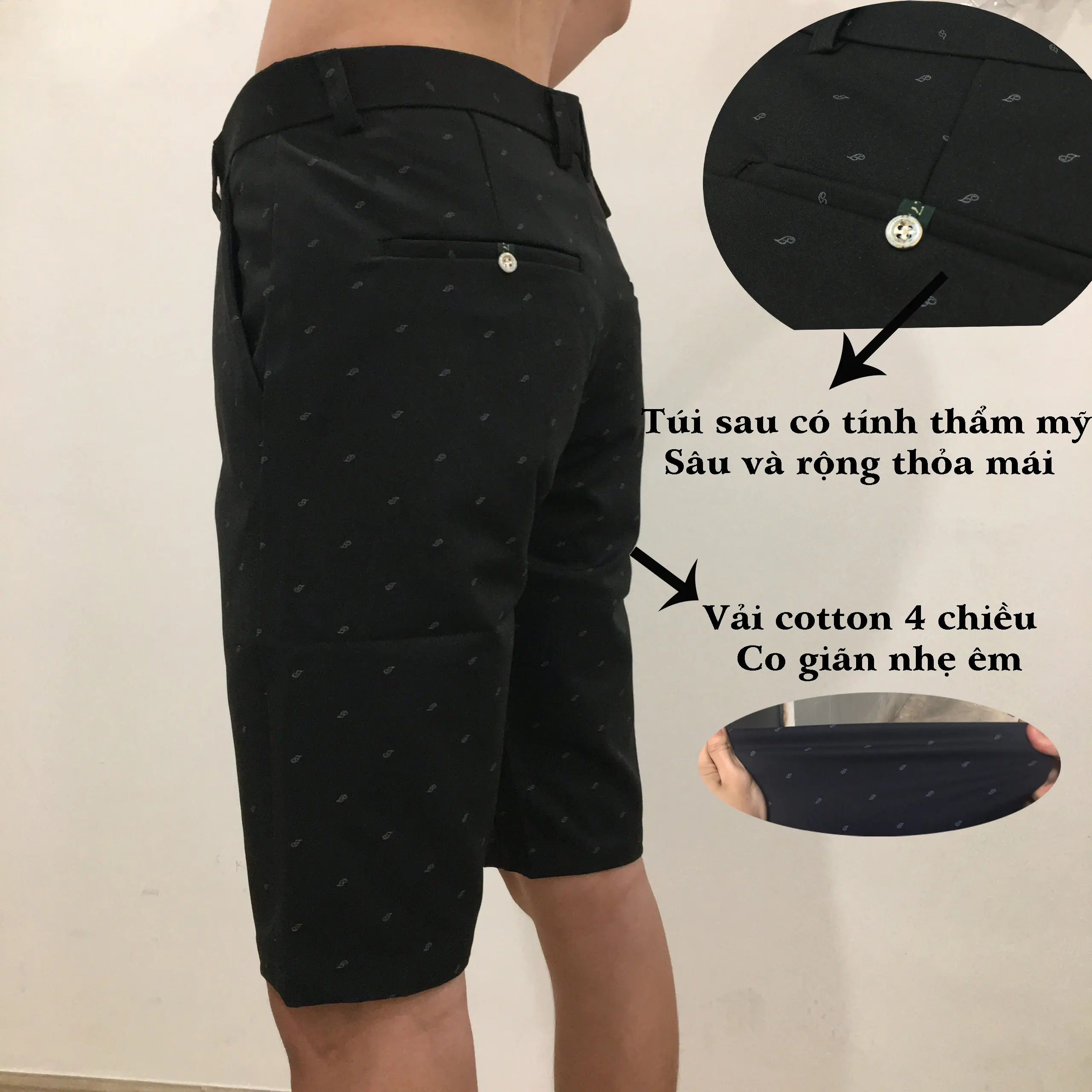 Quần short tây nam chấm bi HANBOACOCK vải co giãn mềm mại thoáng mát Menswear Cotton