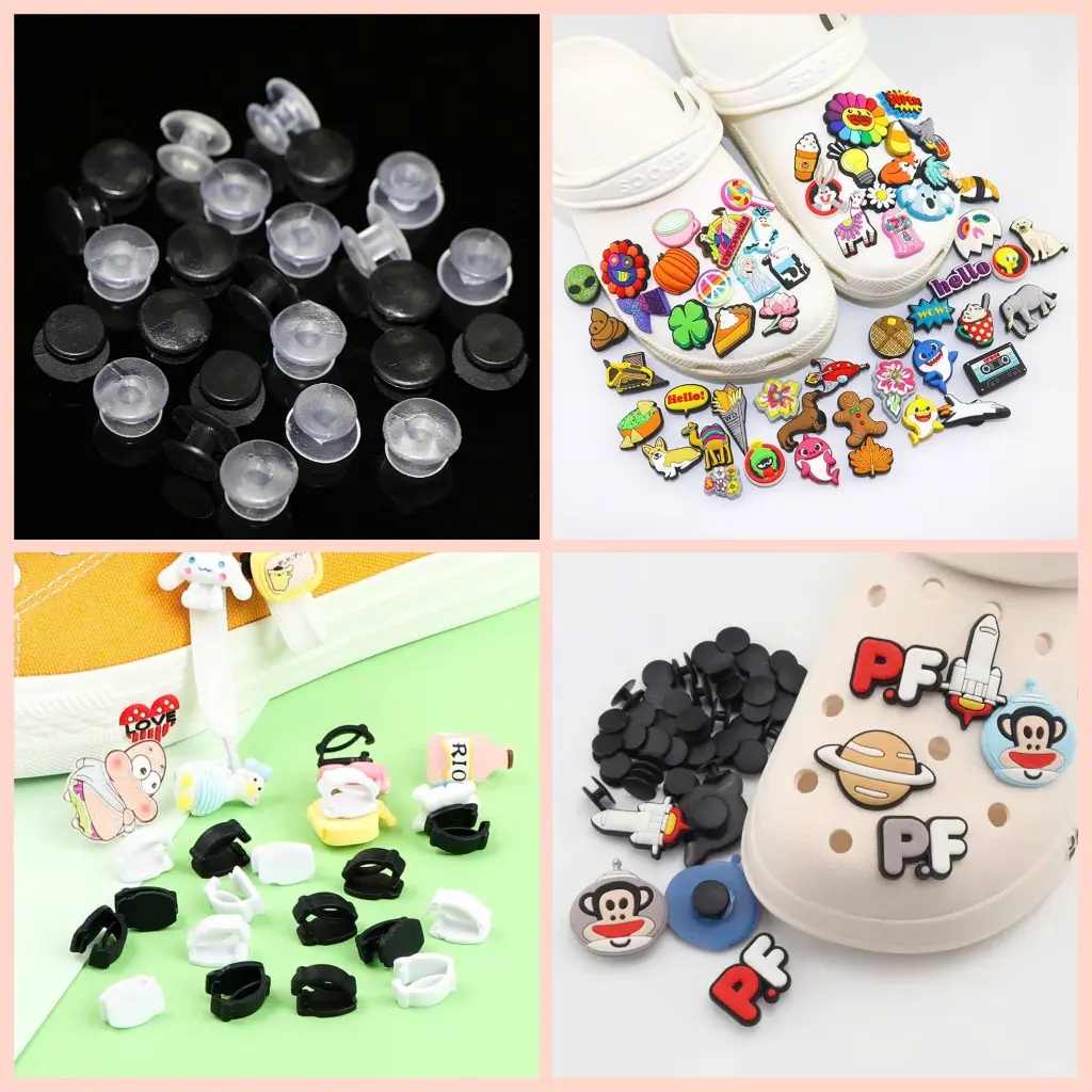 Nút Nhựa, Chốt Nhựa, Kẹp Nhựa gắn Charm, trang trí giày dép có lỗ, gắn quai dép dây giày Jibbitz sục CROSS cá sấu dép lỗ