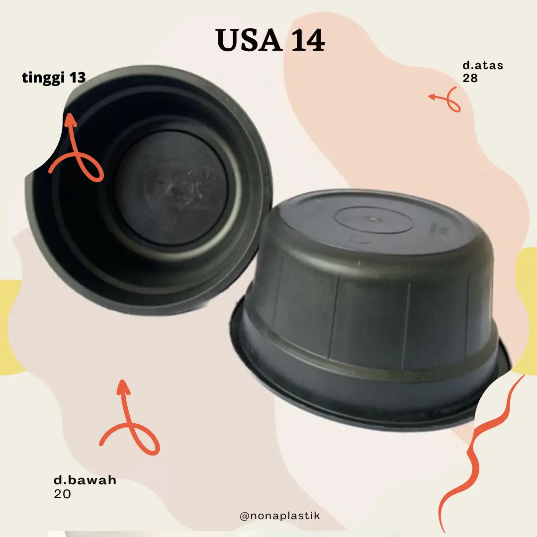 Bak usa 14 hitam, paket 1 pcs s/d 140 pcs, serbaguna berkualitas ,diameter 28 cm