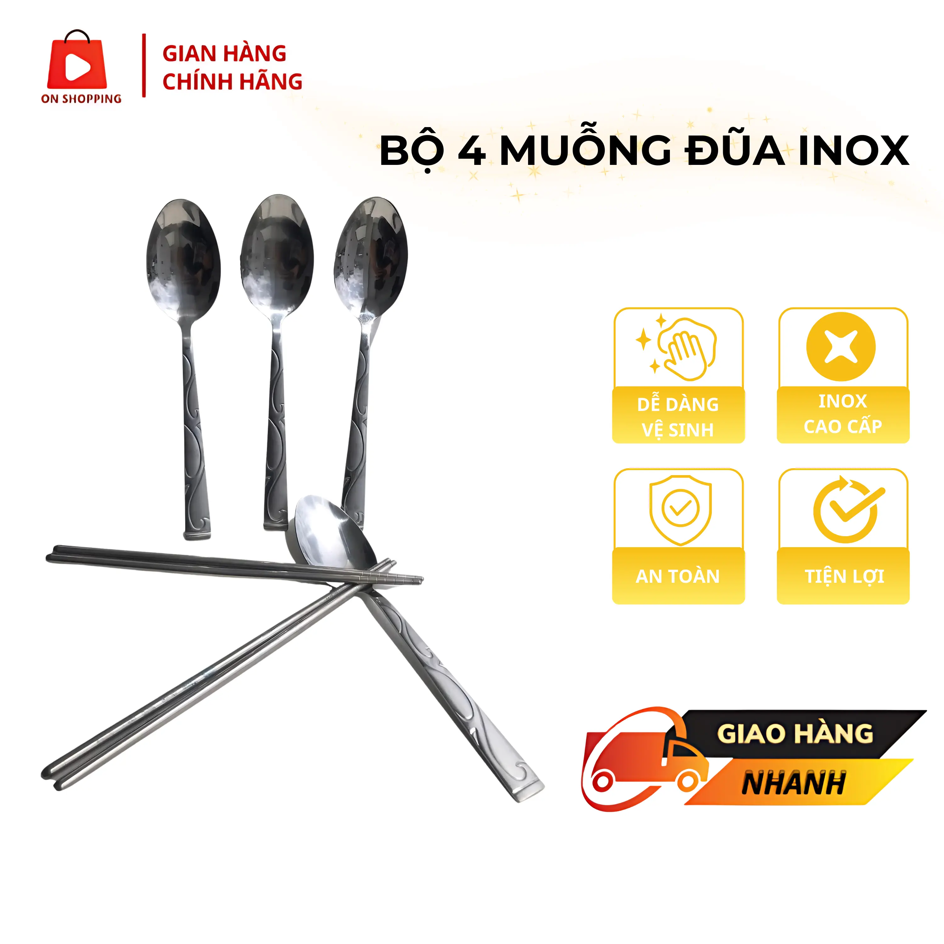 Combo 4 Bộ Muỗng Đũa Inox Tiện Lợi An Toàn