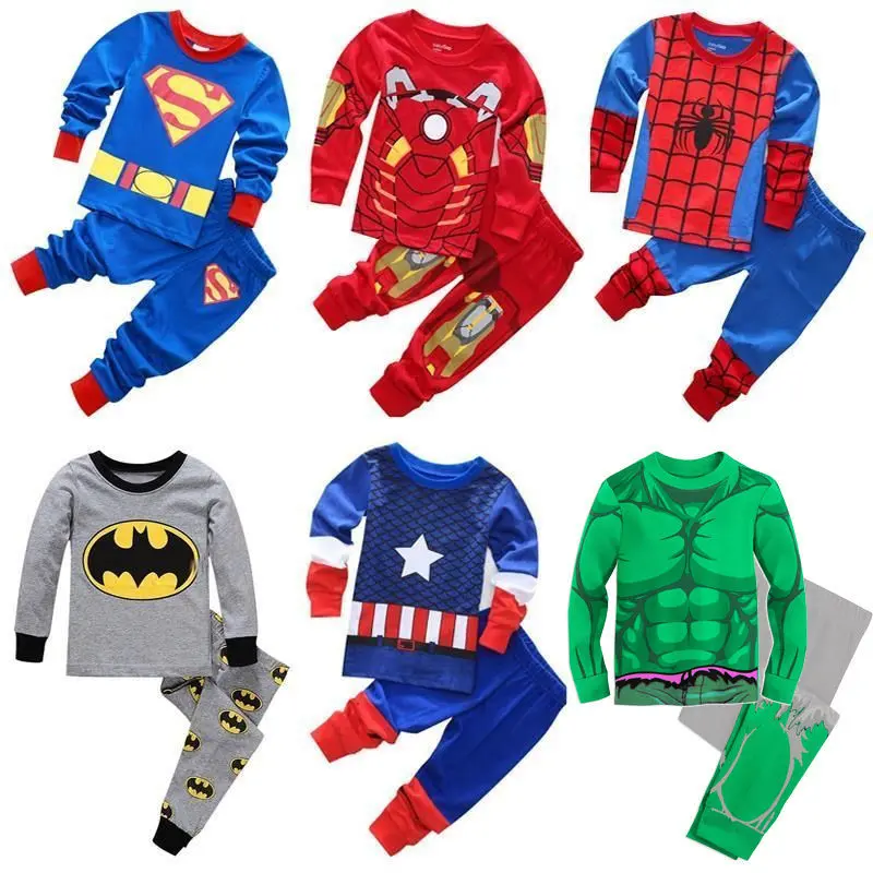 Quần Áo Trẻ Em, Người Nhện Hoạt Hình Marvel, Bộ Đồ Dài Tay Áo, Đồ Ngủ Batman, Đội Mỹ, Đồ Lót Dài, Người Sắt