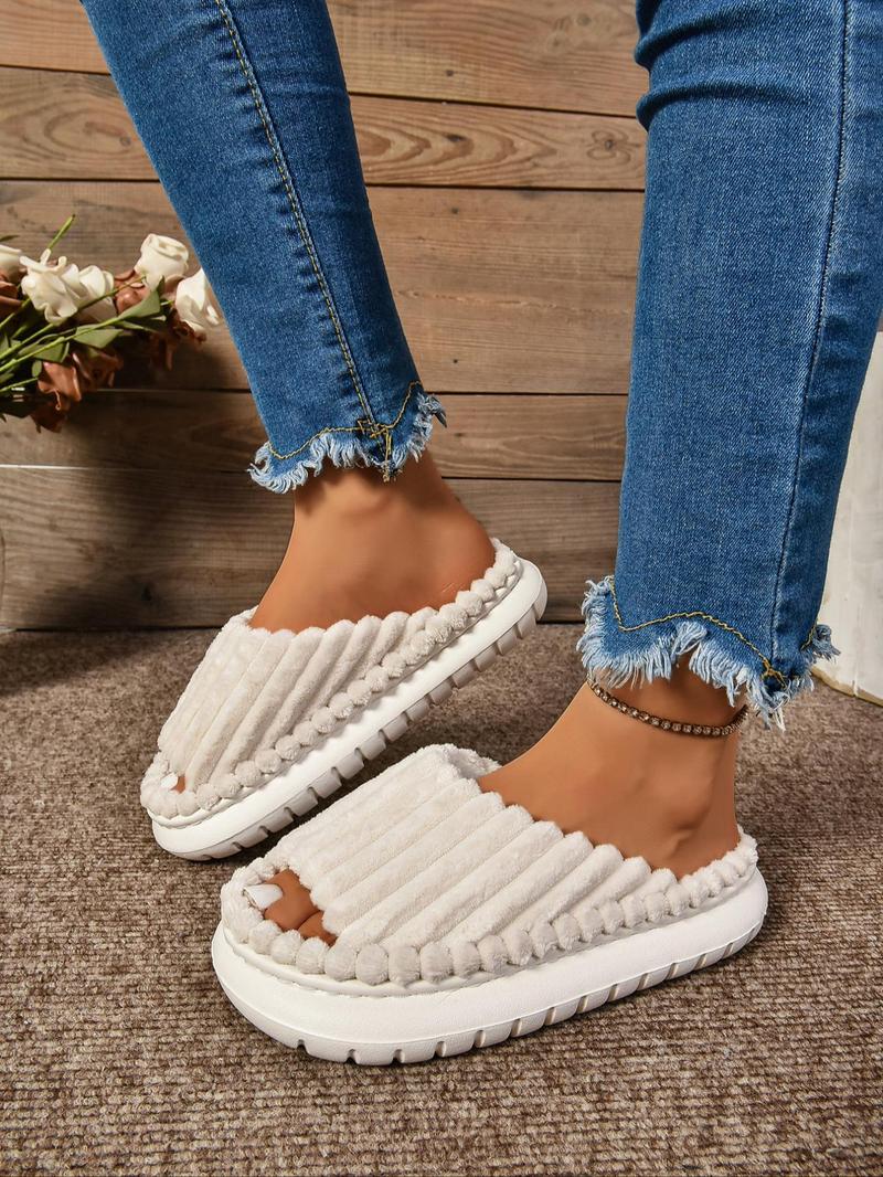 Product Introduction of Women's Solid Textured Design Slippers, Casual Soft Comfortable Home Slippers, Non-slip Thick Sole Slippers for Indoor & Outdoor Wear, Flat Shoes Sandals 11