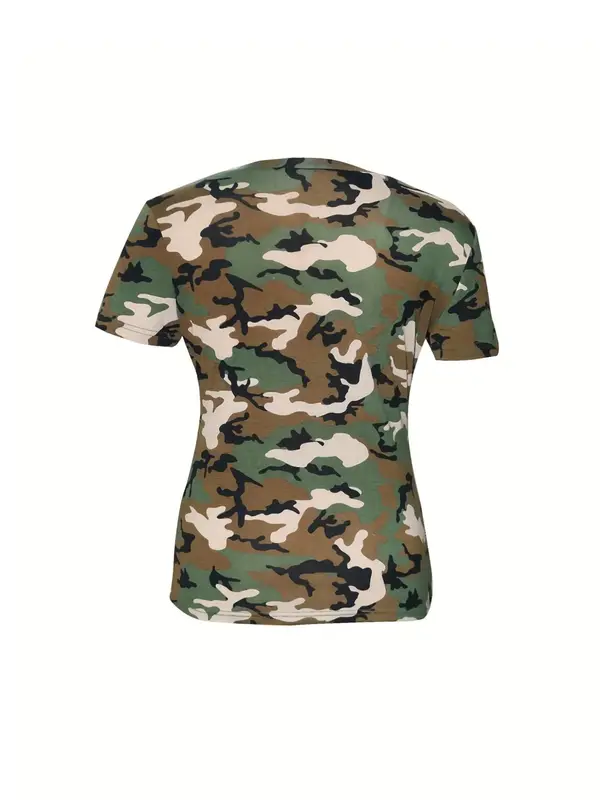 Women's Camo Print Round Neck Tee, Fashion Casual Crew Neck T-shirt for Daily Holiday Vacation Outdoor Wear, Ladies Clothes for Summer, Clothing 2