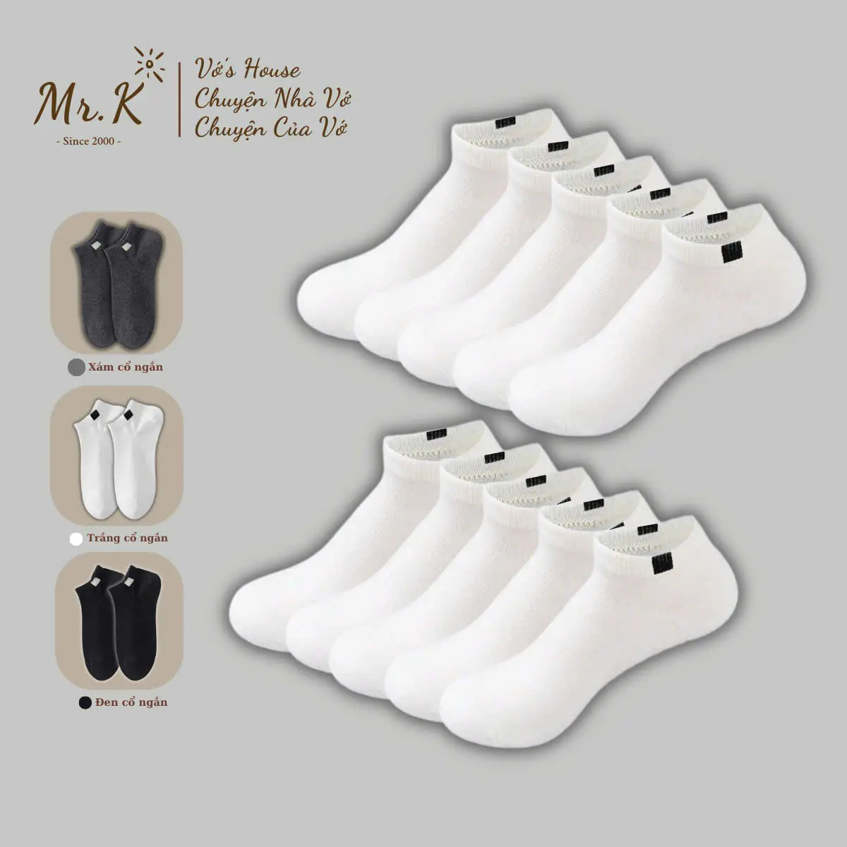 Bộ 25 đôi tất ngắn basic chống xù thấm hút co giãn tốt - Chất cotton cao cấp