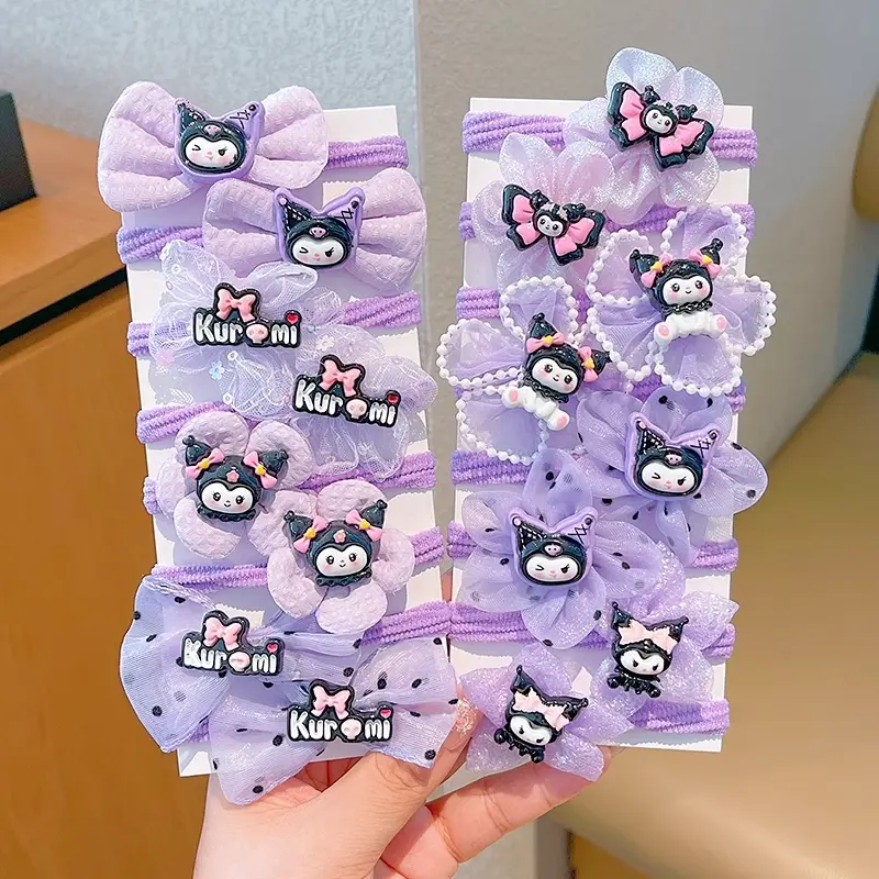 Children's Bow Hair Tie Little Girl Kuromi Cartoon Hair Band Girls Baby High Elastic Durable Hair Ring