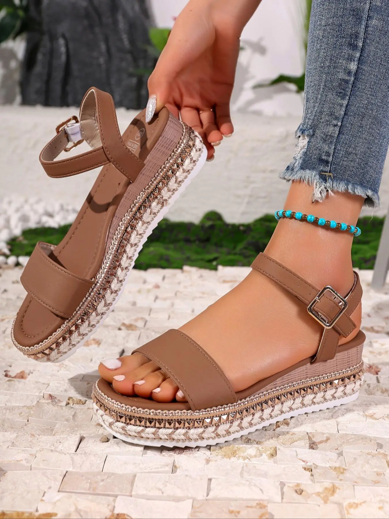 Women's Fashionable Plain Color Wedge Sandals, Casual Comfortable Platform Sandals for Summer, All-match Lightweight Breathable Shoes for Daily Wear, Strap Heels, Girl