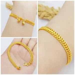 Gelang tikar cantik titanium gold perhiasan wanita dewasa anti karat tahan lama corak emas 24k terlaris