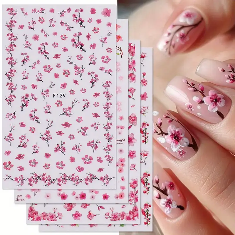 Hình dán nhãn dán móng tay nghệ thuật hoa anh đào, giấy bạc chuyển hoa hoa anh đào 3D, thanh trượt tự làm mùa hè, đồ trang trí làm móng, TRF091-F669, 1 cái 0