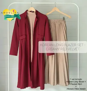 KOREAN LONG BLAZER SET ROK PREMIUM. TERKEREN TERBAIK DIJAMIN JATUH CINTA PROMO FREE INNER Cardigan Wanita Panjang Cardigan Wanita Outer Setelan  Nyaman