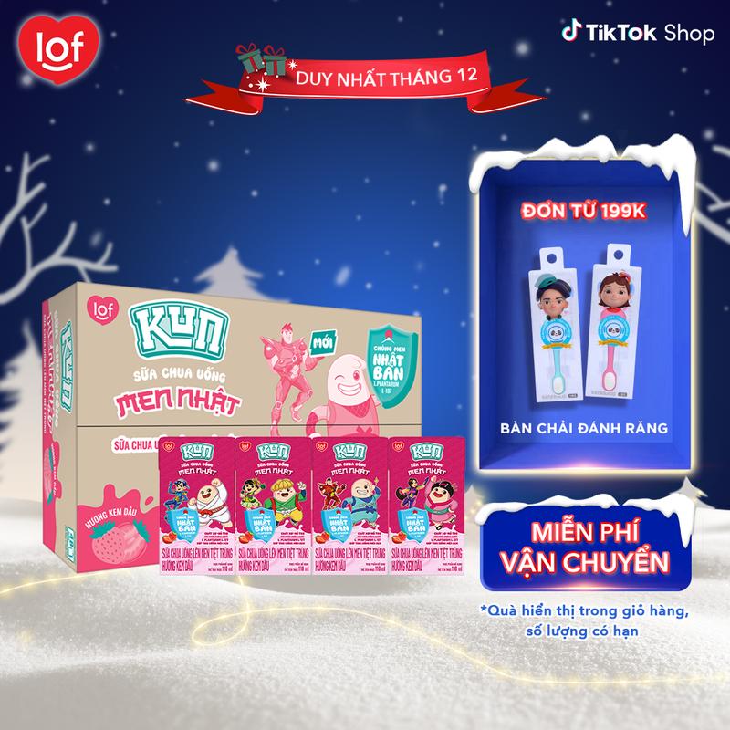  Kun Sữa chua uống chọn vị: Kem Dâu Cam  thùng 48 hộp x 110ml  