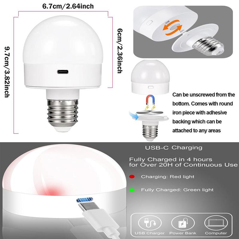 Product Introduction of Rechargeable Light Bulb, 1 Count E26 Screw in Light Bulb with Remote Control, Dimmable & Timer LED Light Bulb for Non-hardwired Wall Sconce 5