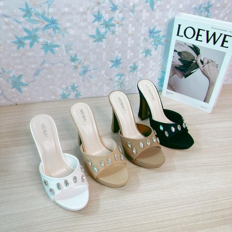 MT 006 -_ Guốc đúp quai bản đá pha lê gót cao 11p - Mẫu giày dép nữ hot trend mới nhất - Shoes Nữ DéP GiàY Đế Bằng Cao Su Nhung Đồng Jean guốc  cao  gót  7  phân dép  cao  gót  7  phân