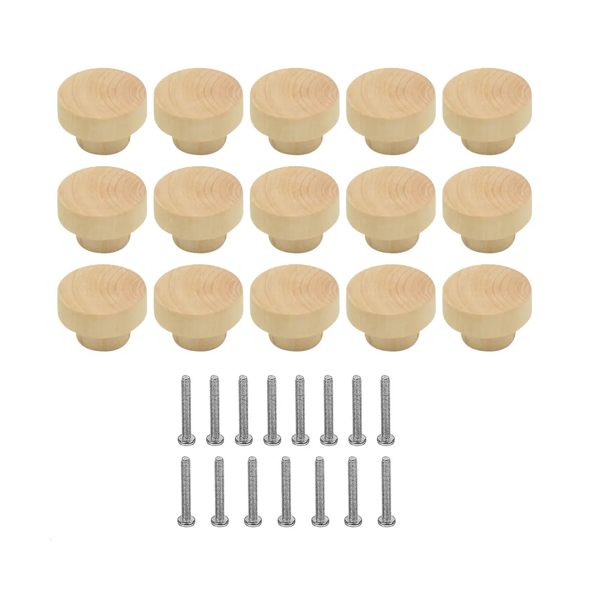 15Pcs Wooden Drawer Knobs, Furniture Knobs, Wooden Cupboard Knobs for Cabinets and Drawers, Round Wooden Knobs