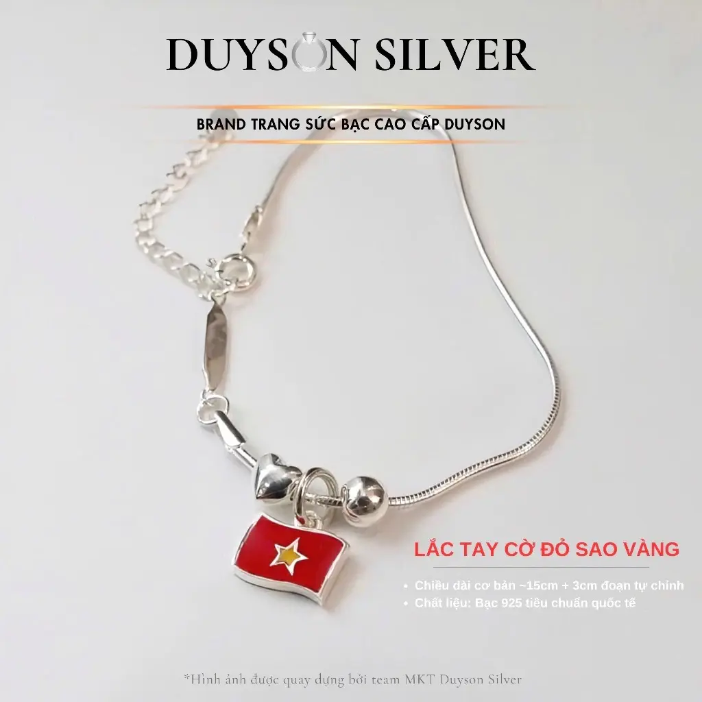 Vòng tay bạc 925 Duyson Silver gắn charm lá cờ đỏ sao vàng Quốc kỳ Việt Nam (Việt Nam I Love) [LTKX32]