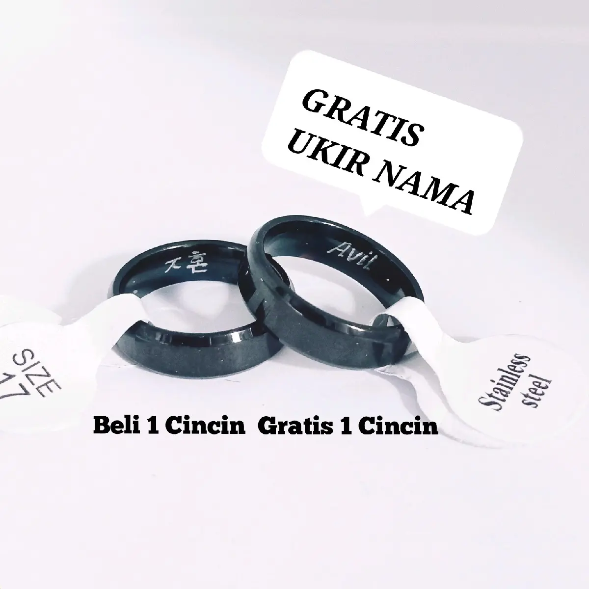 Cincin Titanium Hitam Couple Ukirnama/Antikarat Rings