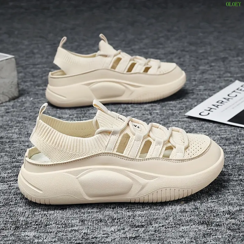 OLOEY Women's Breathable Low-Top Sneakers - Intricate Mesh & Flying Holes Design, Beige Synthetic Cover/Fabric Upper, Lightweight EVA Insole & Durable Rubber Sole for Spring/Summer Casual Shoes, Ladies Sneakers, Summer Footwear, Sporty Look, Comfortable F 1