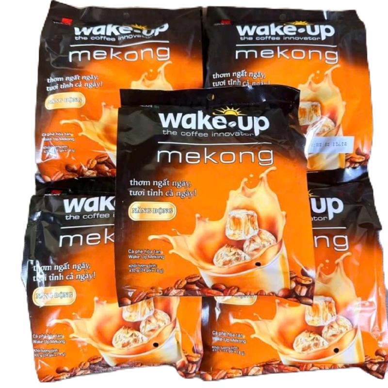 Combo 5 bịt Cafe sữa Wake Up Mekong Màu Cam (Mẫu mới) - 1 bịt 24 gói ×18g Coffee Cà Phê